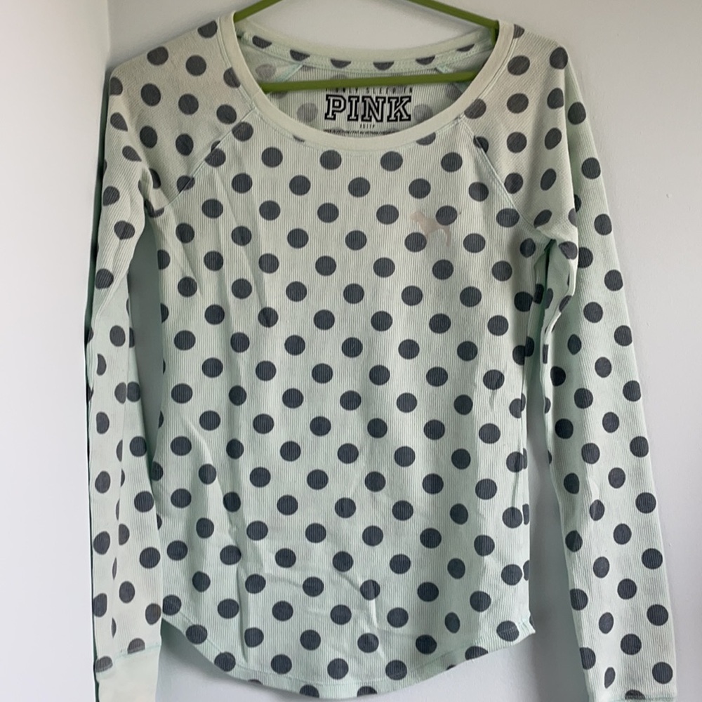 Victoria’s Secret PINK Blue Polka Dot Long Sleeve Thermal Pyjama Top